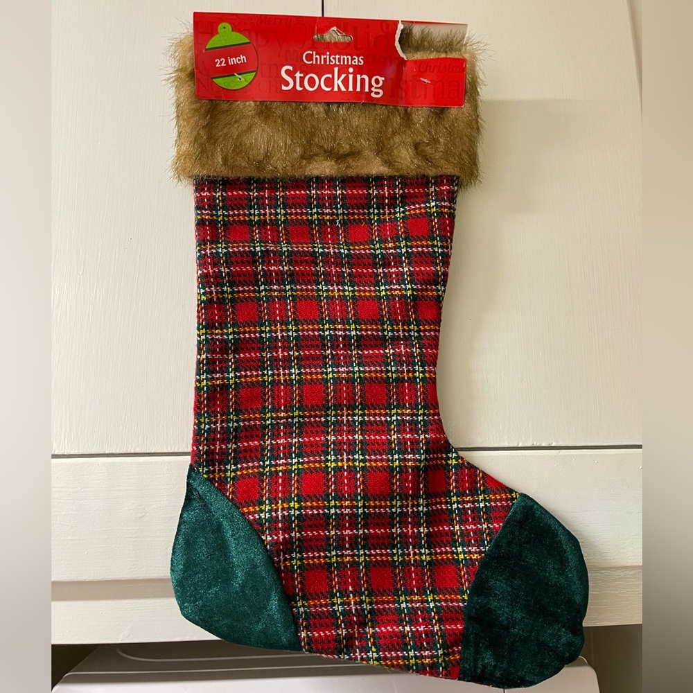 Christmas stocking Tartan Plaid faux fur top